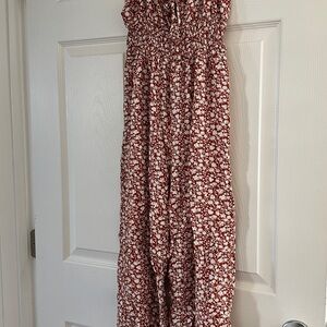 SHEIN Red and White Jumpsuit with Wide-Leg Design